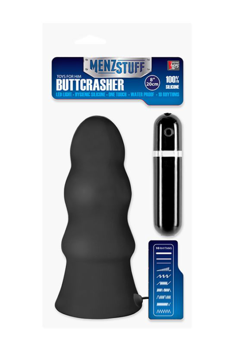 Чёрная виброёлочка MENZSTUFF VIBRATING BUTTCRASHER WAVED - 20 см. - 1