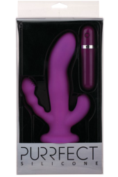 Фиолетовый вибратор с двумя дополнительными отростками PURRFECT SILICONE 3WAYS VIBRATOR 6.5INCH - 17 см. - 1