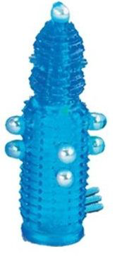 Голубая эластичная насадка на пенис с жемчужинами, точками и шипами Pearl Stimulator - 11,5 см. - 0