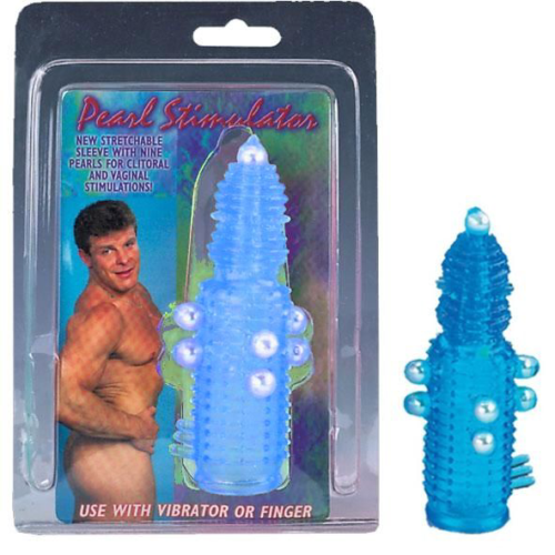 Голубая эластичная насадка на пенис с жемчужинами, точками и шипами Pearl Stimulator - 11,5 см. - 1