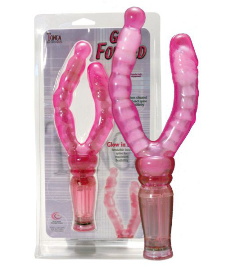 Розовый вагинально-анальный вибромассажёр Get Forked - 16,5 см. - 0