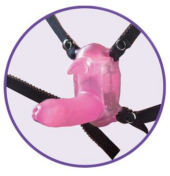 Розовый вибростимулятор в виде рога носорога на регулируемых трусиках и с пультом ДУ - 1
