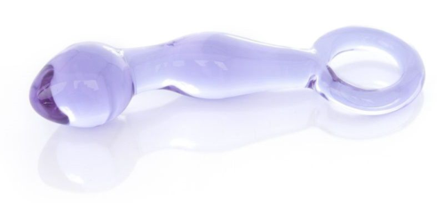 Нежно-фиолетовый стеклянный фаллоимитатор с ручкой-кольцом - 12 см. - 0