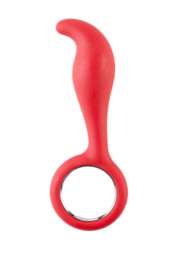 Красный анальный стимулятор с ручкой-кольцом - 14 см. - 0