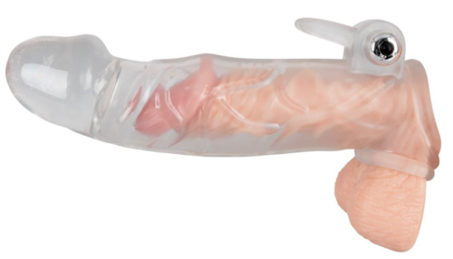 Насадка на пенис с клиторальным вибростимулятором Crystal Skin - 3