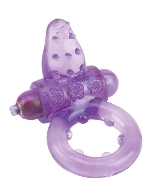 Фиолетовое эрекционное кольцо с вибрацией и рельефным язычком NUBBY CLITORAL PROBE COCKRING - 0
