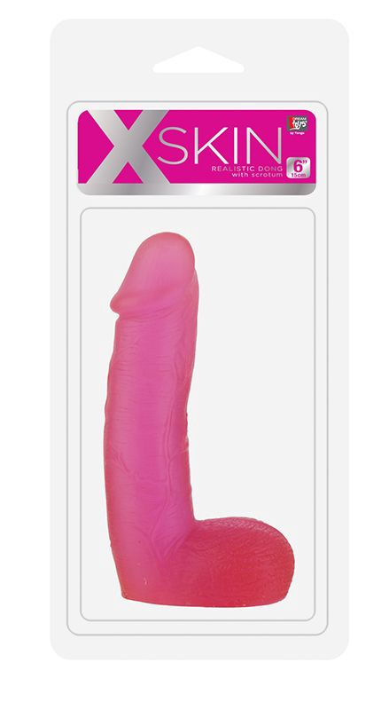 Розовый фаллоимитатор с мошонкой XSKIN 6 PVC DONG - 15,2 см. - 1
