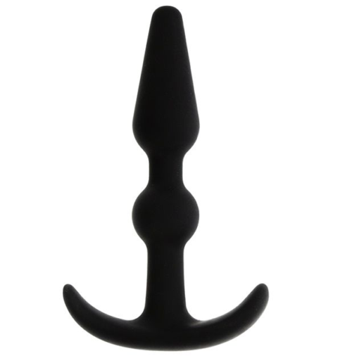 Чёрный массажер для анальной стимуляции T-SHAPE SILICONE BUTT PLUG BLACK - 8,9 см. - 0