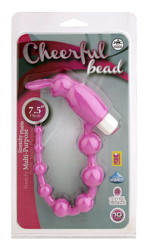 Розовая анальная цепочка с виброзайкой на кончике CHEERFUL BEAD RABBIT - 1