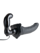 Черный страпон с вагинальной пробкой Deluxe Vibrating Penetrix Strap-On - 19 см. - 1