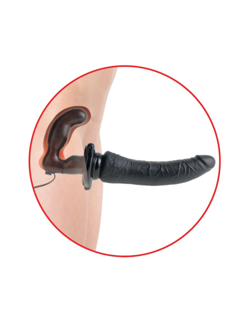 Черный страпон с вагинальной пробкой Deluxe Vibrating Penetrix Strap-On - 19 см. - 2