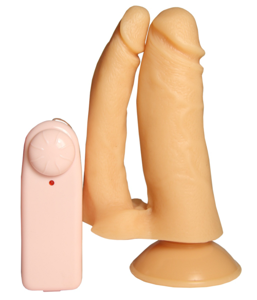 Двойной анально-вагинальный вибратор с присоской - 14 см. - 2
