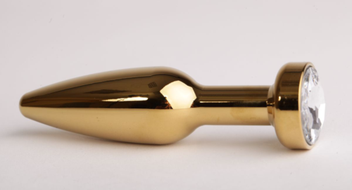 Золотистая анальная пробка с прозрачным кристаллом - 11,2 см. - 0