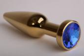 Золотистая анальная пробка с синим кристаллом - 11,2 см. - 0