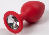 Красная силиконовая пробка с прозрачным кристаллом - 9,5 см. - 0