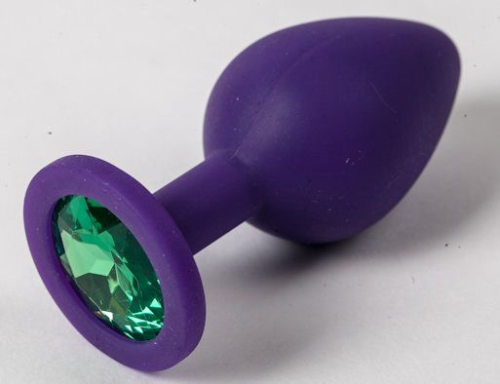 Фиолетовая силиконовая пробка с зеленым кристаллом - 9,5 см. - 0