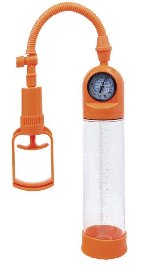 Оранжевая вакуумная помпа A-toys с манометром и прозрачной колбой - 0