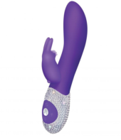 Фиолетовый вибромассажёр с клиторальным отростком и отделанной стразами рукоятью The Classic Rabbit - 22 см. - 0
