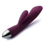 Фиолетовый вибратор Trysta с клиторальным отростком и движущимся шариком в кончике - 18,6 см. - 1