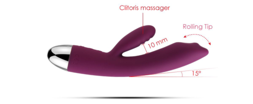Фиолетовый вибратор Trysta с клиторальным отростком и движущимся шариком в кончике - 18,6 см. - 2