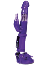 Фиолетовый вибратор с вращением бусин, клиторальным зайчиком и надёжной присоской - 0