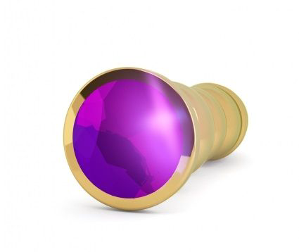 Золотистая фигурная анальная пробка R10 RICH Gold/Purple с фиолетовым кристаллом - 14,5 см. - 2