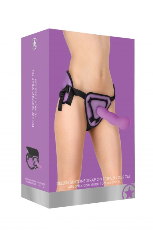 Фиолетовый страпон Deluxe Silicone Strap On 10 Inch с волнистой насадкой - 25,5 см. - 1