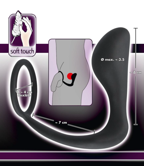 Чёрное эрекционное кольцо с анальной пробкой Black Velvets Ring Plug - 3