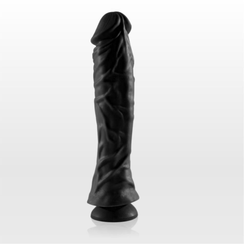 Чёрный фаллоимитатор на присоске с ярко выраженным рельефом - 21,5 см. - 0