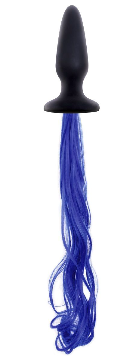 Чёрная анальная пробка с синим хвостом Unicorn Tails Blue - 0