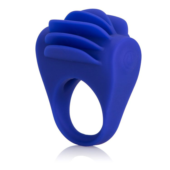 Синее эрекционное кольцо с рёбрышками и вибрацией Silicone Fluttering Enhancer - 0