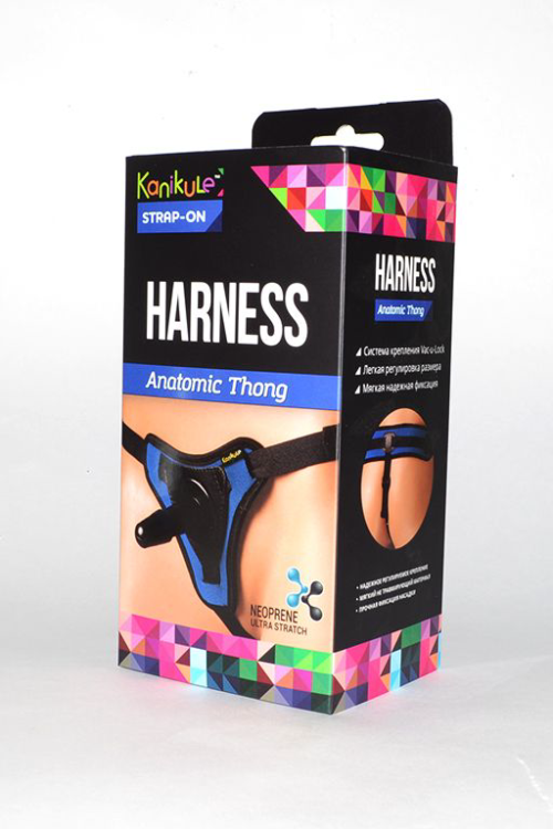 Сине-чёрные трусики с плугом Kanikule Strap-on Harness Anatomic Thong - 0
