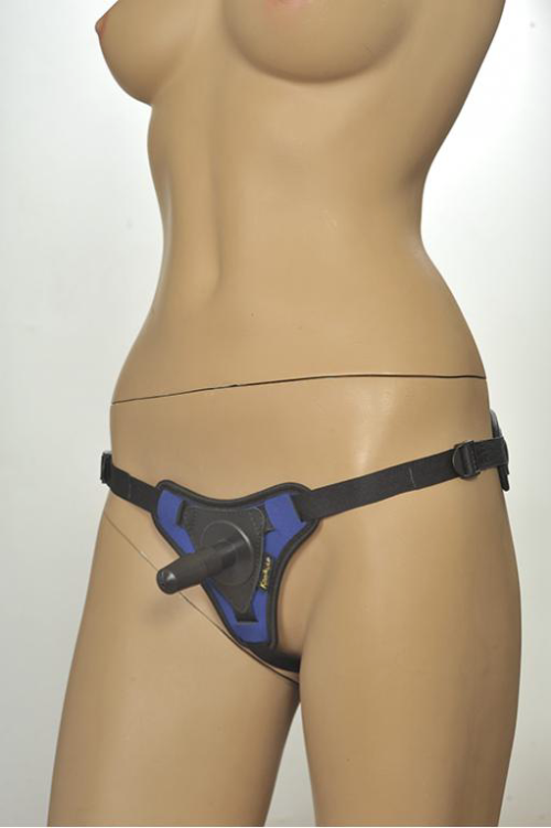 Сине-чёрные трусики с плугом Kanikule Strap-on Harness Anatomic Thong - 1