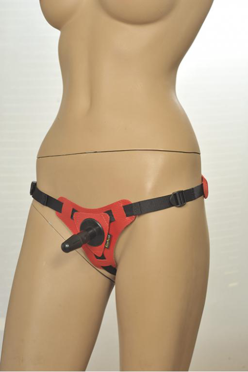 Красно-черные трусики с плугом Kanikule Strap-on Harness Anatomic Thong - 1