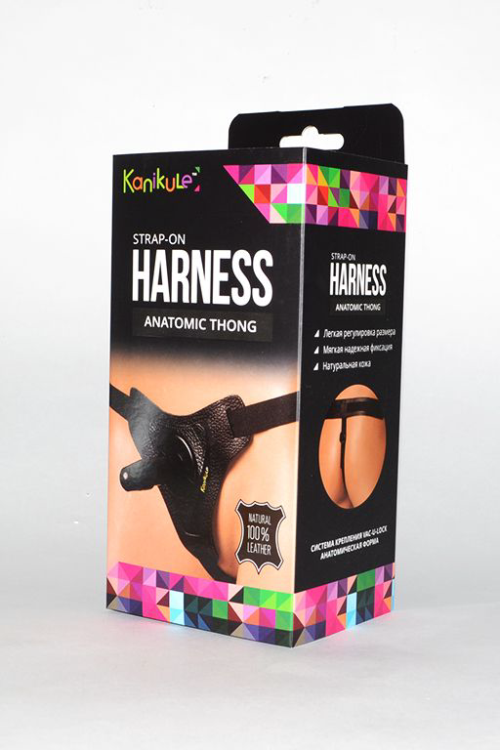 Кожаные трусики с плугом Kanikule Leather Strap-on Harness Anatomic Thong - 0
