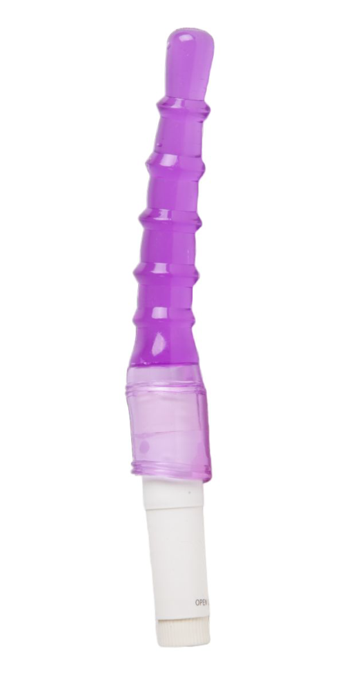 Фиолетовый анальный вибратор с рёбрышками - 23 см. - 0