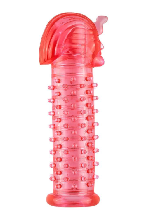 Красная насадка на пенис с шипами и кольцами Фараон - 14 см. - 0