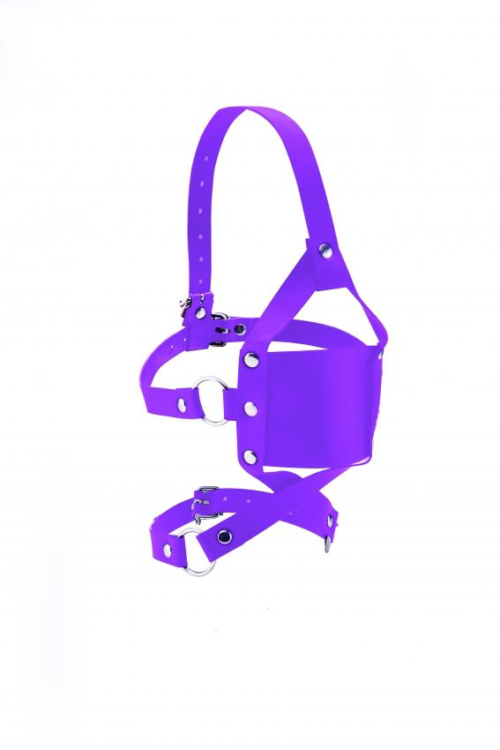 Фиолетовый кожаный кляп Leather Mouth Gag - 2