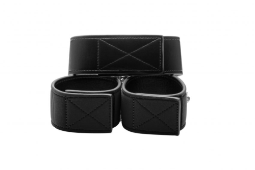 Чёрный двусторонний ошейник с наручниками Reversible Collar and Wrist Cuffs - 1