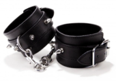 Чёрные кожаные наручники с шипами Spiked Leather Handcuffs - 0