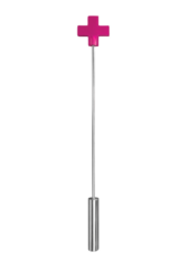 Розовая шлёпалка Leather Cross Tiped Crop с наконечником-крестом - 56 см. - 0
