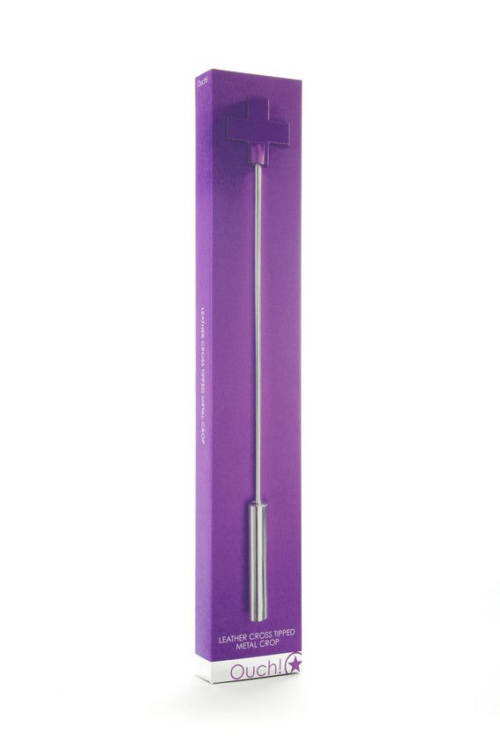 Фиолетовая шлёпалка Leather Cross Tiped Crop с наконечником-крестом - 56 см. - 1