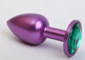 Фиолетовая анальная пробка с зеленым стразом - 7,6 см. - 0