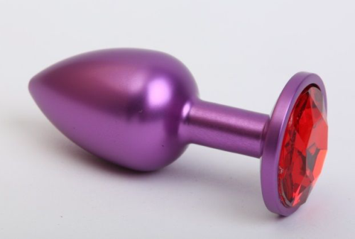 Фиолетовая анальная пробка с красным стразом - 7,6 см. - 0