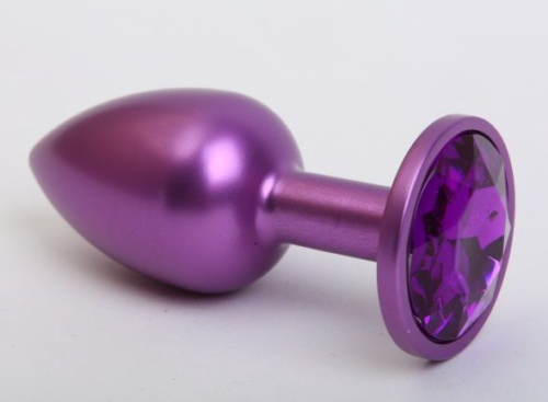 Фиолетовая анальная пробка с фиолетовым стразом - 7,6 см. - 0
