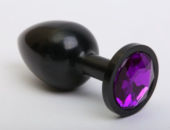 Чёрная анальная пробка с фиолетовым стразом - 7,6 см. - 0