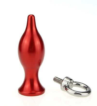 Красная металлическая анальная пробка с кольцом - 7 см. - 1