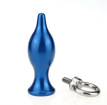 Синяя металлическая анальная пробка с кольцом - 7 см. - 1