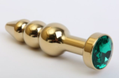Золотистая анальная ёлочка с зеленым кристаллом - 11,2 см. - 0