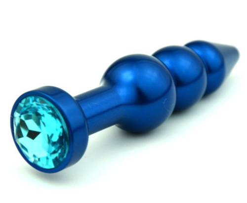Синяя фигурная анальная пробка с голубым кристаллом - 11,2 см. - 0